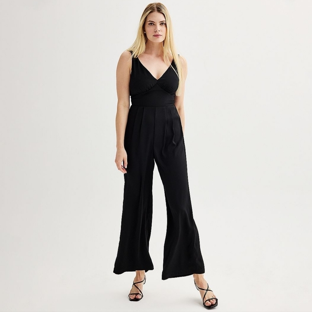 Black V-Neck Wide-Leg Jumpsuit Size Large